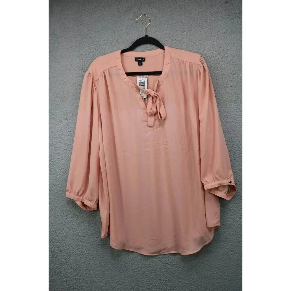 Torrid Peach Beige 1/2 Sleeves Tie Front Tunic Top-Size 3-New‎ With Tags